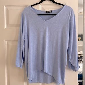 Miik, small, three quarter, elastic sleeve tshirt.  Lightweight, blue, fabric.